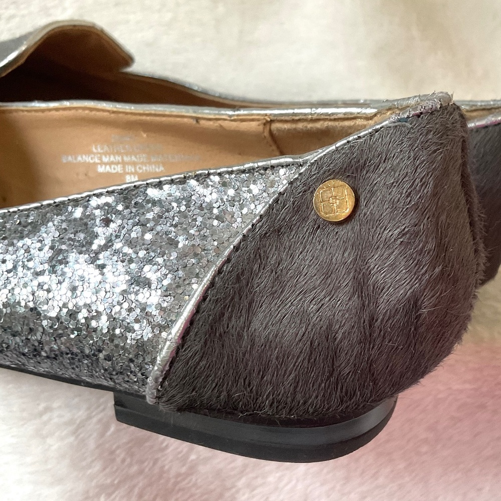 Gray IMAN Slip On Calf Hair Glittery Loafer Flats - Picture 11 of 14